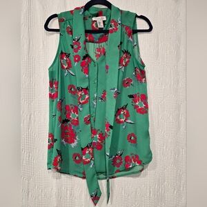 NWOT Rachel Zoe Green Sleeveless Tie Front Blouse